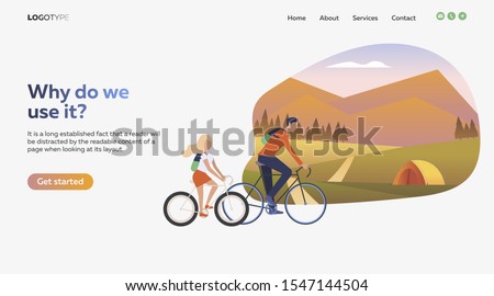 Father and daughter riding bikes. Sport, leisure, active lifestyle flat vector illustration. Outdoor activities concept for banner, website design, landing web page