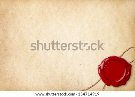 Old blank paper with wax seal and rope Royalty-Free Stock Photo #154714919
