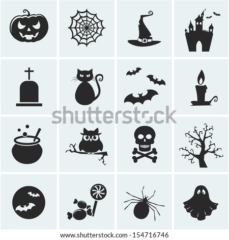 Collection of 16 halloween icons. Vector illustration.
