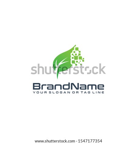 Leaf vector creative logo technology suitable for IT companies and computer