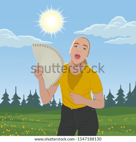 Girl in hot weather. Vector illustration