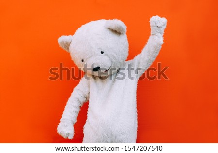 Polar bear character with a message for humanity, about global warming and pollution problems on our planet Royalty-Free Stock Photo #1547207540