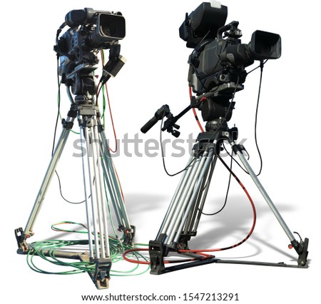 TV Professional studio digital video camera on tripod isolated over white background