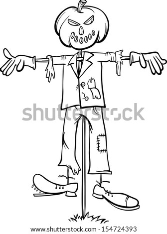 Black and White Cartoon Vector Illustration of Scary Halloween Scarecrow Fright for Coloring Book