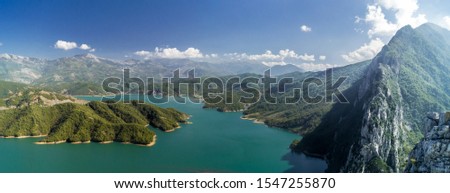 Bovilla reservoir in Tirana Albania. Panorama merged photo 