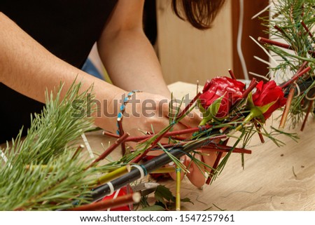 Christmas composition of fresh flowers close up
