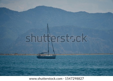 sailing yacht anchored in the open sea
