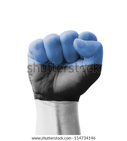 Fist of Estonia flag painted, multi purpose concept - isolated on white background
