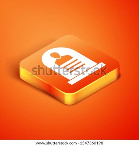 Isometric Tombstone with RIP written on it icon isolated on orange background. Grave icon.  Vector Illustration