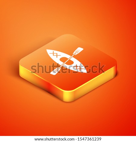 Isometric Kayak and paddle icon isolated on orange background. Kayak and canoe for fishing and tourism. Outdoor activities.  Vector Illustration