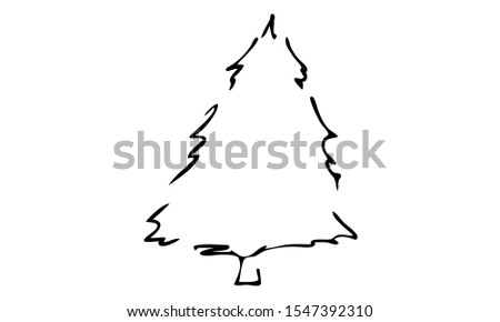 Single hand drawn New Year and Xmas tree. Doodle vector illustration for winter hollydays. Use this for greeting cards, posters, stickers? prints and seasonal design.