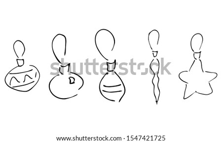 a cute hand-drawn set of five Christmas decorations. vector illustration of Christmas balls. use this seasonal design for cards, greetings, stickers. clip art star, balls, icicles. happy holidays