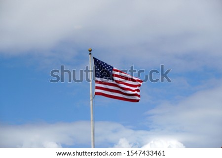 ๊United States of America Flag with Clouds sky background - USA Flag