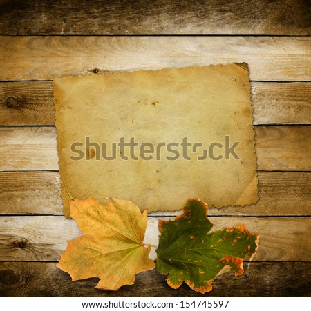 Bright autumn leaves on the wooden background 