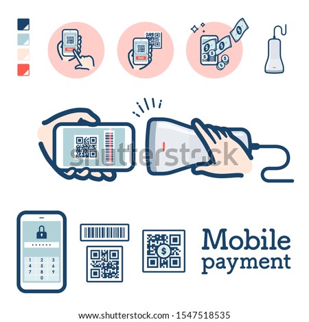 Illustration of QR code payment by smartphone.
It's vector art so it's easy to edit.

