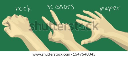 hand palms wirsts on green school board  background in game "rock siccors and paper" 