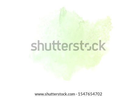 Abstract watercolor background image with a liquid splatter of aquarelle paint, isolated on white.Green and yellow pastel tones