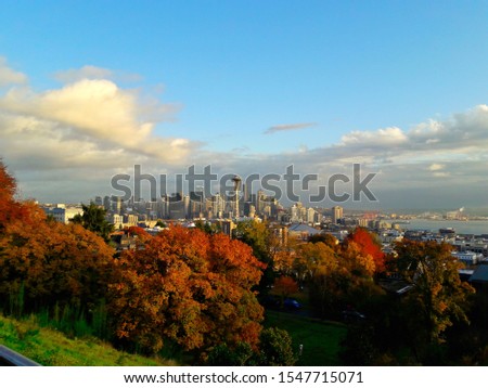 Amazing autumn view on Seattle in sunny day