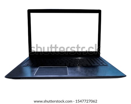 Technology education modern slim design laptop black with blank screen,on white background.