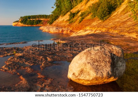 Large Boulder perched on the Lake Superior Shoreline, Pictured Rocks National Lakeshore, Michigan