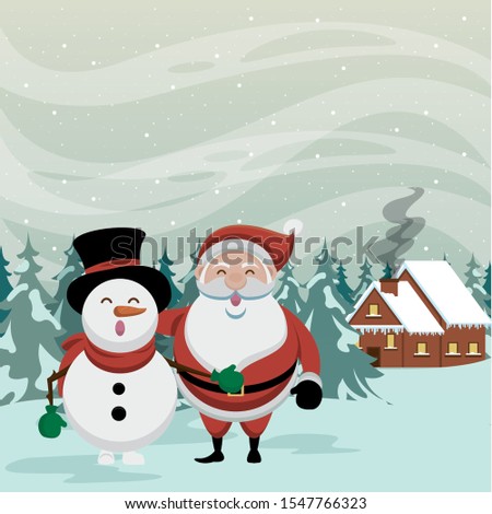 christmas snowscape scene with santa claus vector illustration design