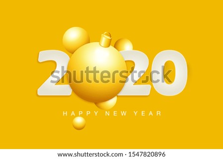 Paper art of 2020 character on yellow background and happy new year celebration
