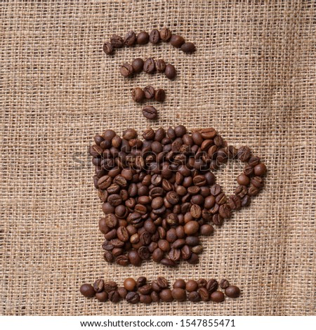 coffee beans forms a cup of coffee and wifi symbol