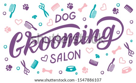 Logo for dog hair salon, dog styling and grooming shop, store for pets. Vector illustration isolated on white background. EPS 10