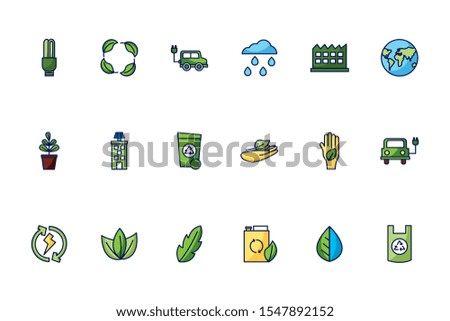 Eco icon set design, Ecology renewable conservation saving support solution and bio theme Vector illustration