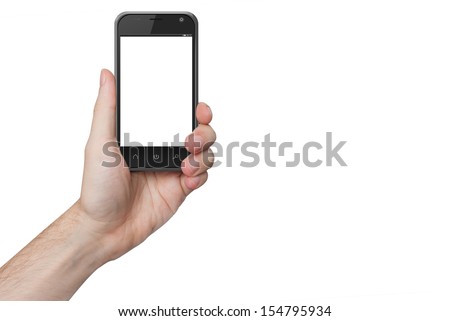 isolated male hand holding the phone similar to smart phone with isolated screen