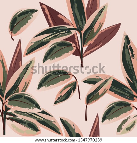 Pink and green tropical foliage seamless pattern vector. Calathea pink background. Royalty-Free Stock Photo #1547970239