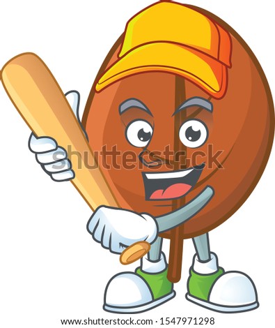 brown autumn leaf isolated with playing baseball mascot