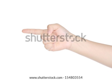 female hand pointing, making direction. isolated on white background
