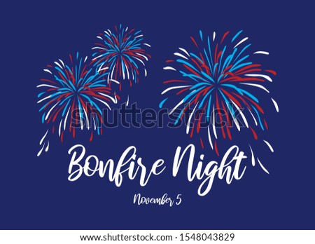 Bonfire Night Poster with Fireworks vector. Bonfire Night vector. Guy Fawkes Night vector. Fireworks vector illustration. Bonfire Night Poster, November 5. Important day Royalty-Free Stock Photo #1548043829