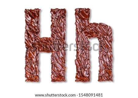 Letter H  of the English alphabet. Brown oil paint on a white background.