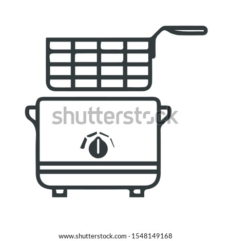 fryer, potato french fries cooker icon- black and white linear vector. Royalty-Free Stock Photo #1548149168