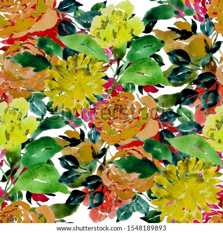 Watercolor seamless pattern with hand drawn flower. Vintage floral print. Botanical wallpaper. Can be used for any kind of a design.