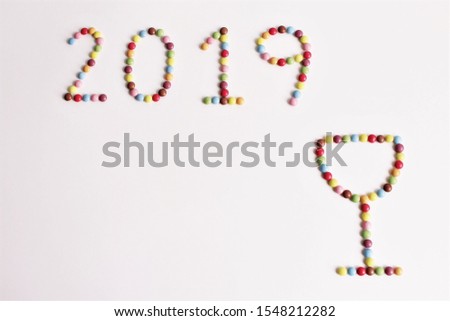Happy new year 2019 glass of wine letter colorful photo 
