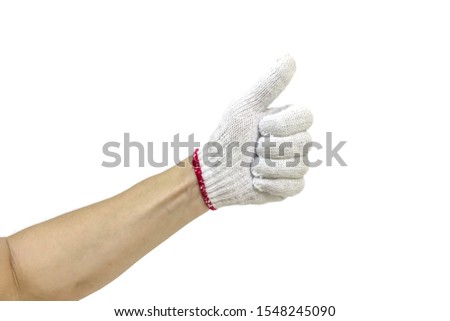 Close-up of man hand with thumb up with mechanic glove, Isolate, likes or approves concept.