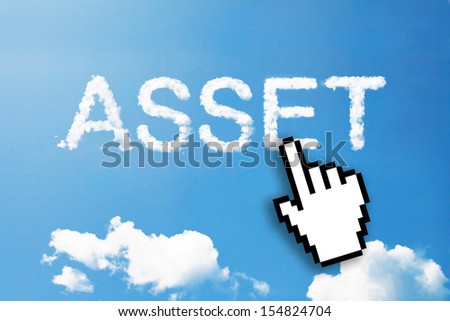 Digital icon hand click on "Asset" cloud word on sky