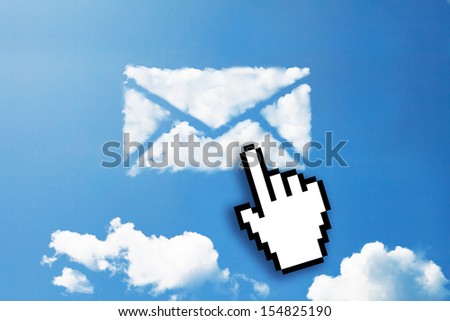 Digital icon hand  on E-mail icon cloud shape
