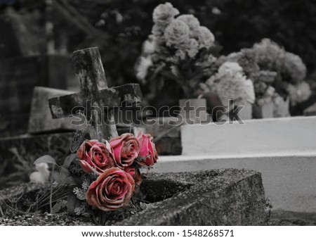 Bouquet of flowers on a grave