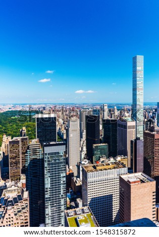 MANHATTAN, NEW YORK CITY. Manhattan skyline and skyscrapers aerial view. New York City, USA.
