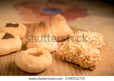 Picture of tipical autumn catalonian sweets, the panellets. Made of potato, sugar and almond they are comsumed in large numbers during halloween days.