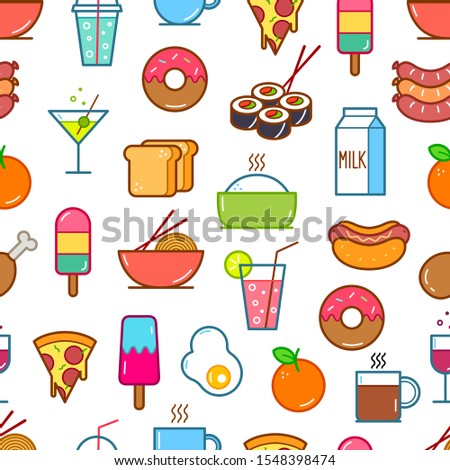 Seamless background of Food and Drink icons. Vector illustration