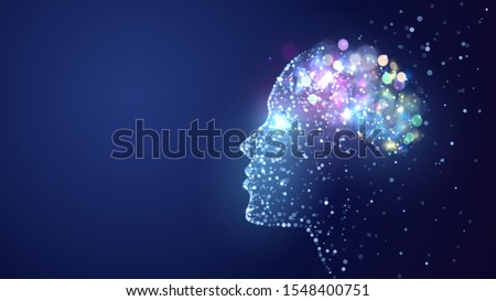 Human head with a luminous brain network, consciousness, artificial intelligence Royalty-Free Stock Photo #1548400751