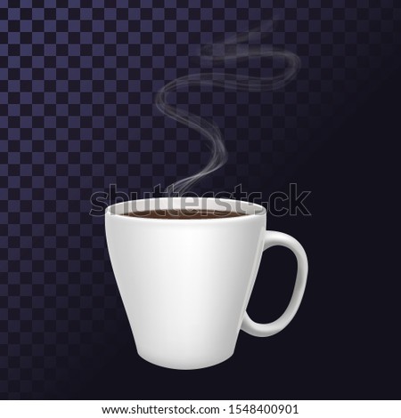 Cup with hot coffee or tea, steam from a cup