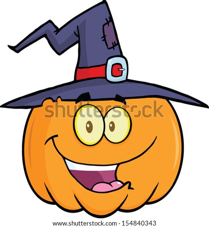 Happy Halloween Pumpkin With A Witch Hat Cartoon Mascot Illustration