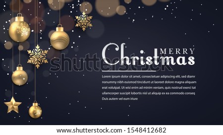 Christmas background with glowing dots light golden stars bubbles and snowflakes - Happy new year