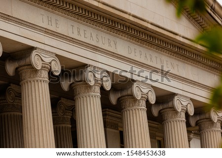 Close-Up of the Lettering "The Treasury Department" at the Treasury Department Building in Washington, DC Royalty-Free Stock Photo #1548453638